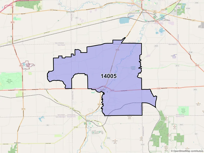 Map of ZIP Code 14005 — Alexander, NY