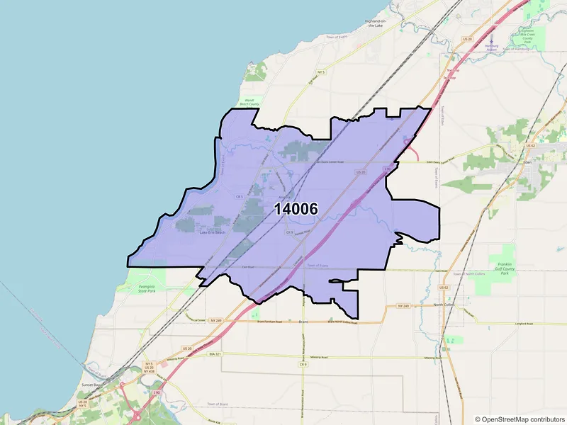 Map of Angola, New York and ZIP codes