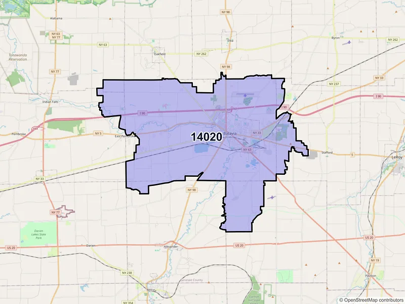 Map of ZIP Code 14020 — Batavia, NY