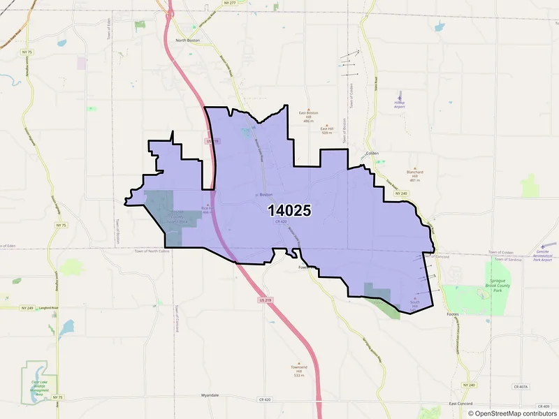 Map of ZIP Code 14025 — Boston, NY