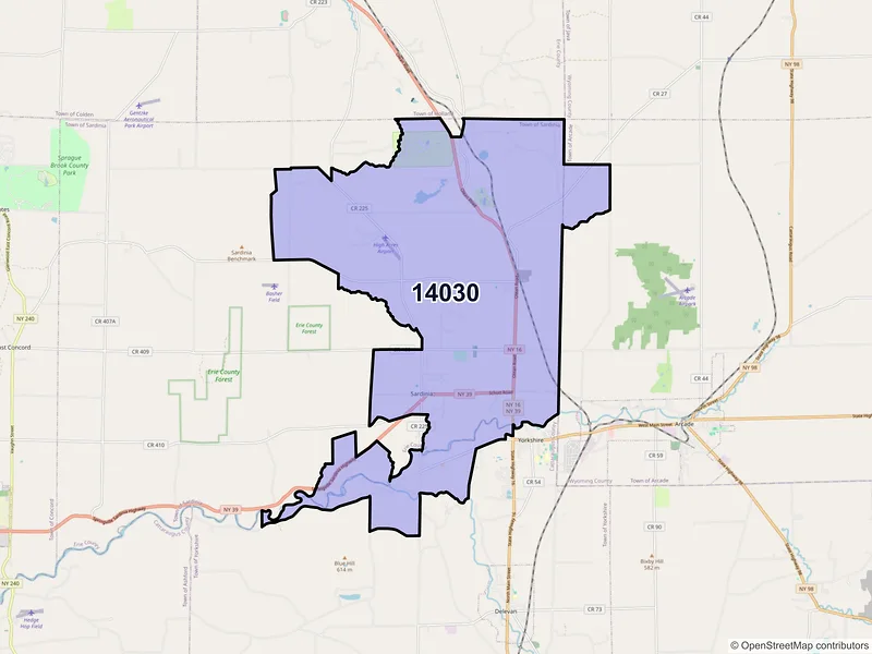 Map of ZIP Code 14030 — Chaffee, NY