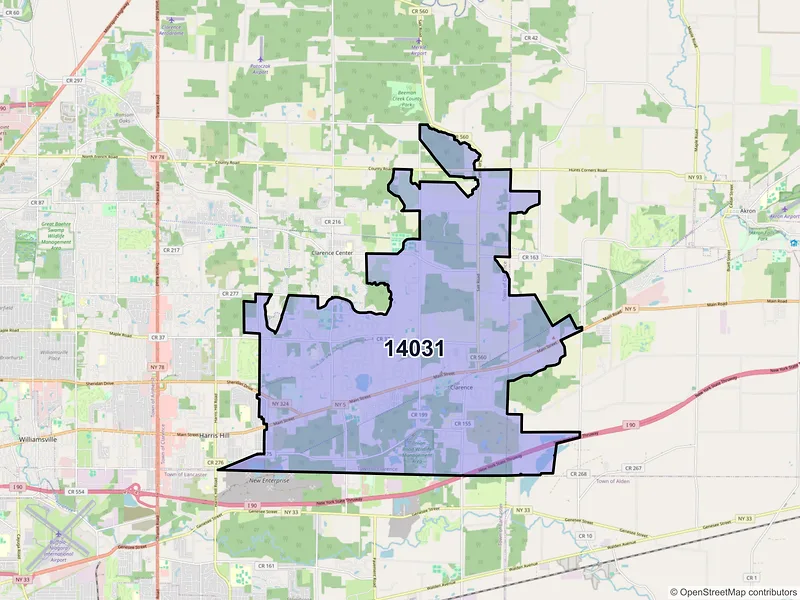 Map of ZIP Code 14031 — Clarence, NY