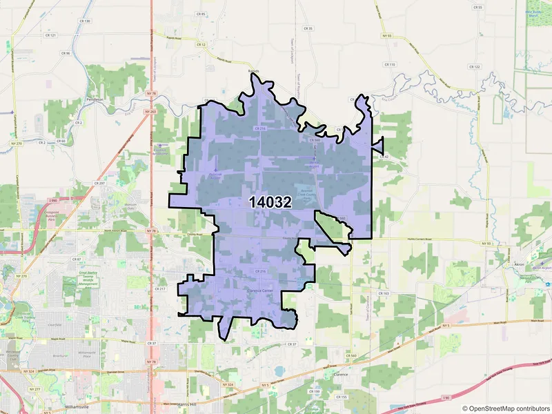 Map of ZIP Code 14032 — Clarence Center, NY