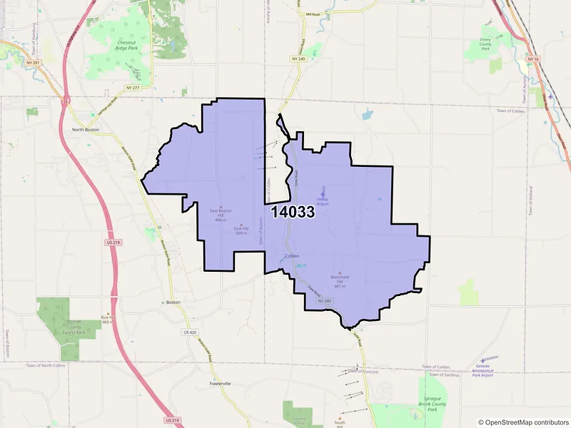 Map of ZIP Code 14033 — Colden, NY