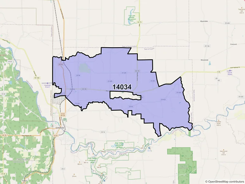 Map of ZIP Code 14034 — Collins, NY