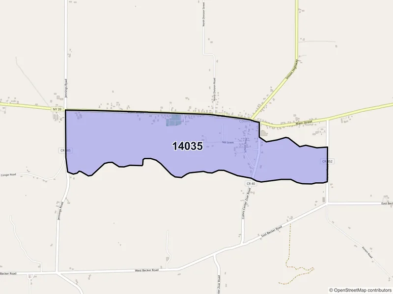 Map of Collins Center, New York and ZIP codes