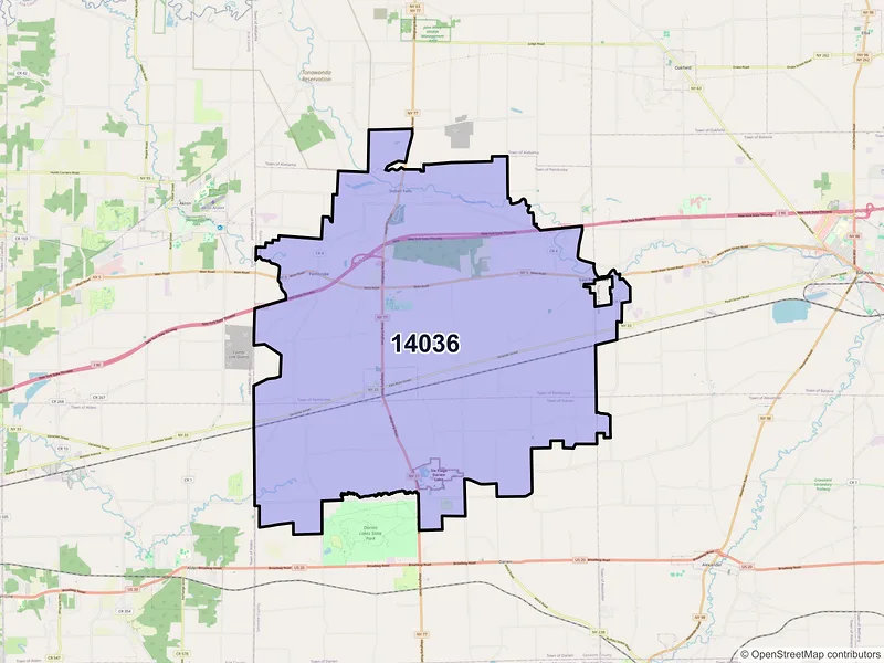 Map of ZIP Code 14036 — Corfu, NY