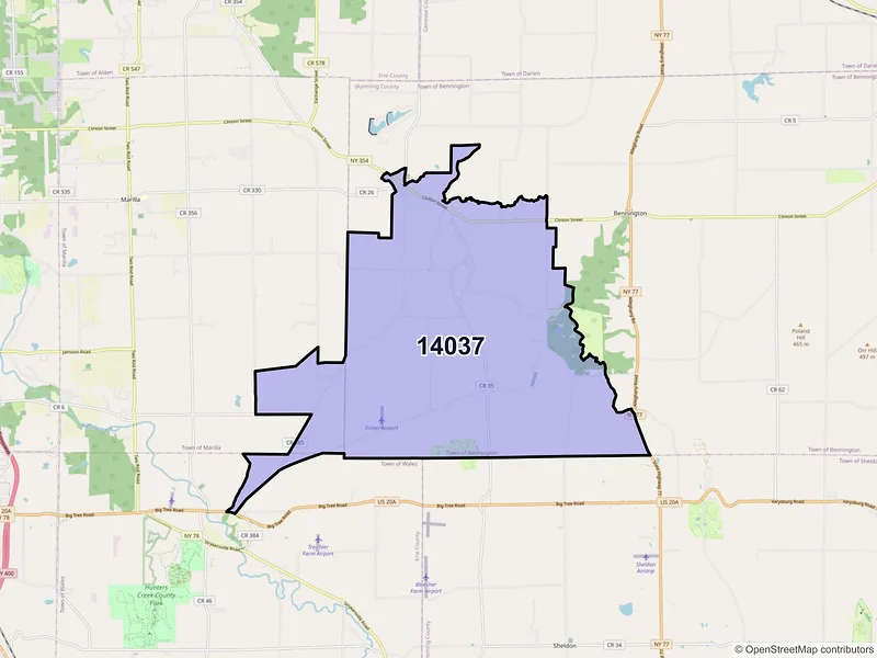 Map of ZIP Code 14037 — Cowlesville, NY