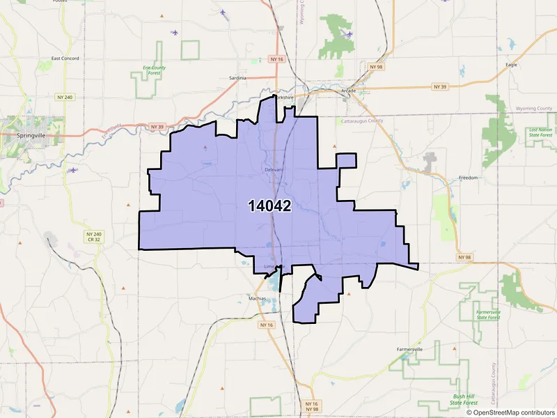 Map of ZIP Code 14042 — Delevan, NY