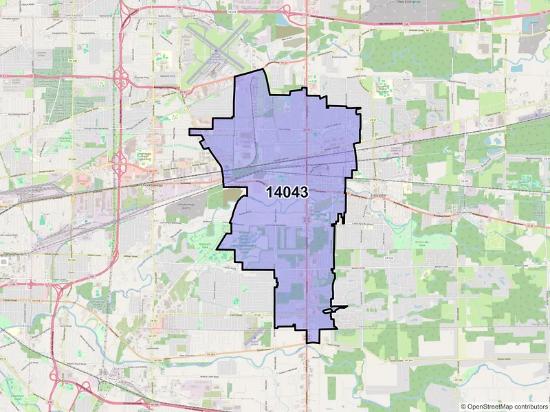 Map of Depew, New York and ZIP codes