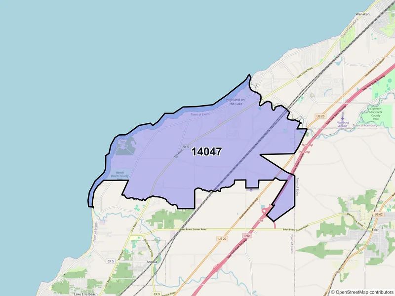 Map of Derby, New York and ZIP codes