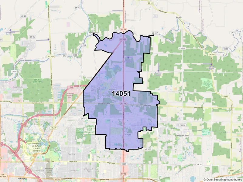Map of ZIP Code 14051 — East Amherst, NY