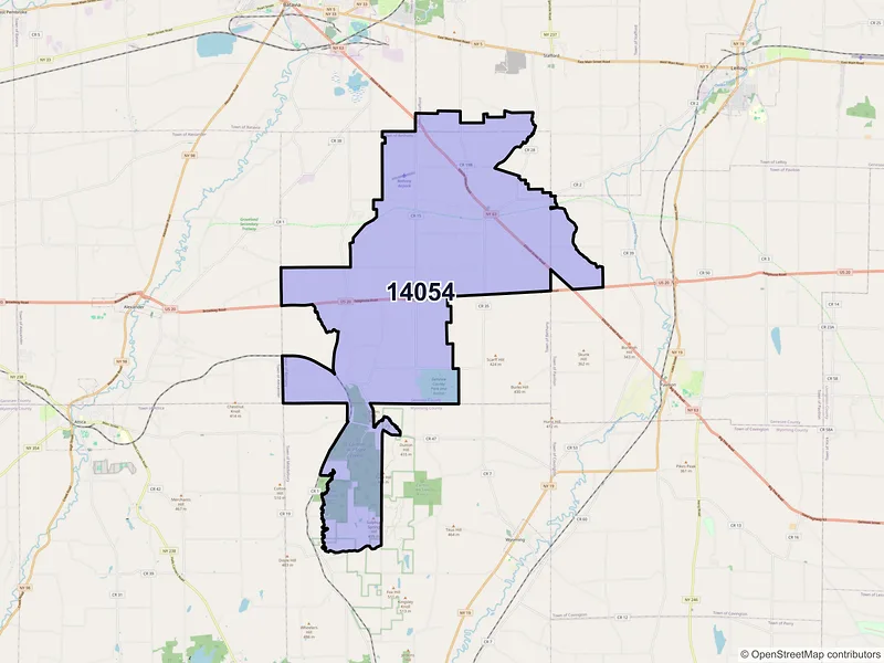 Map of East Bethany, New York and ZIP codes