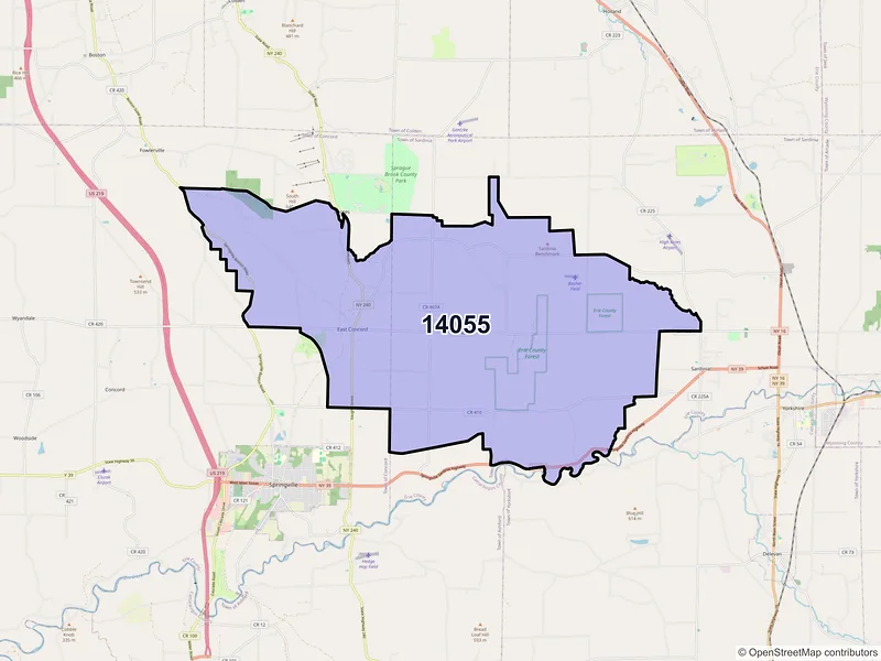Map of East Concord, New York and ZIP codes
