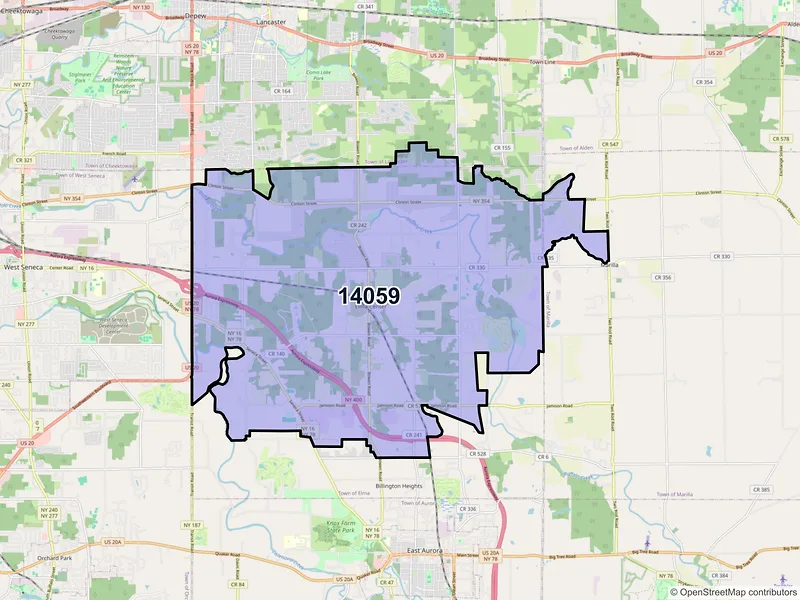 Map of Elma, New York and ZIP codes