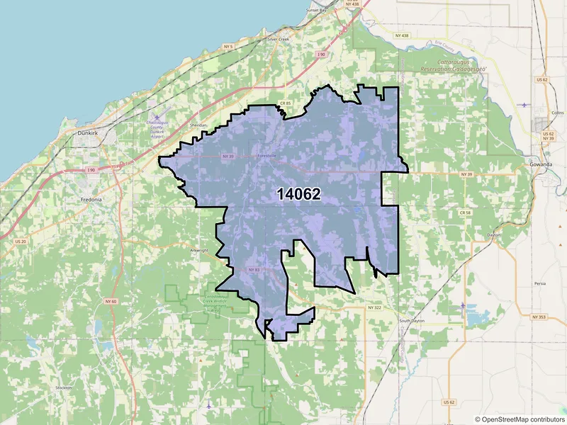 Map of Forestville, New York and ZIP codes