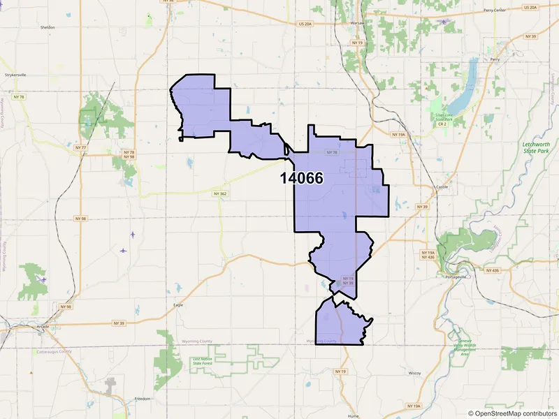 Map of ZIP Code 14066 — Gainesville, NY