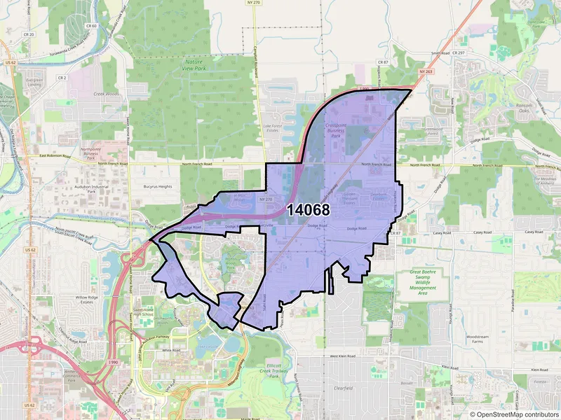 Map of ZIP Code 14068 — Getzville, NY
