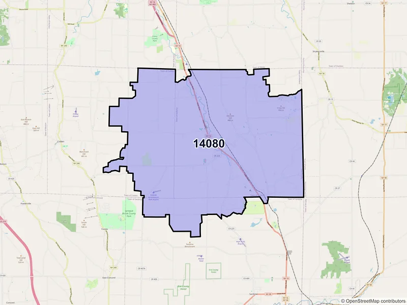 Map of Holland, New York and ZIP codes