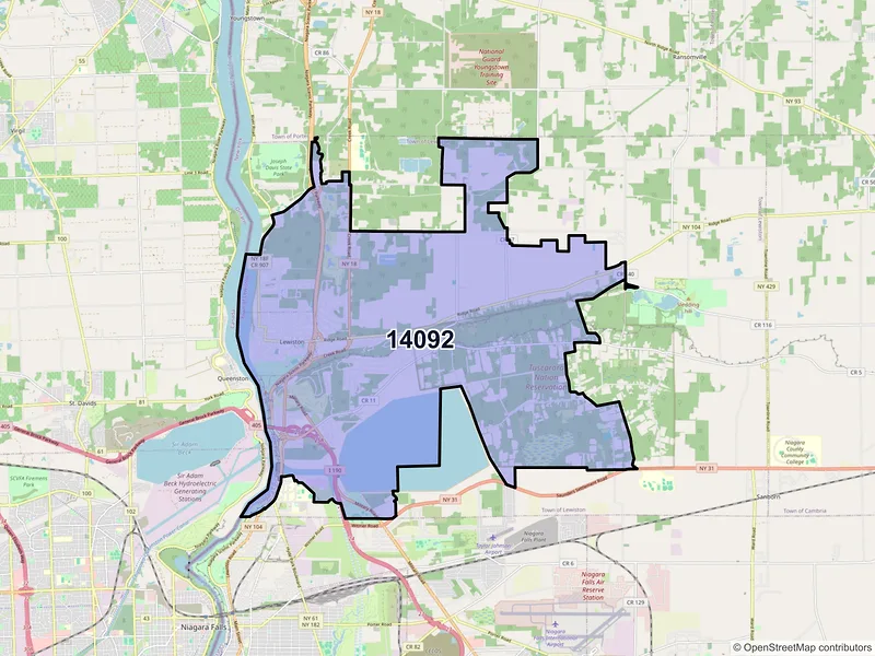 Map of Lewiston, New York and ZIP codes