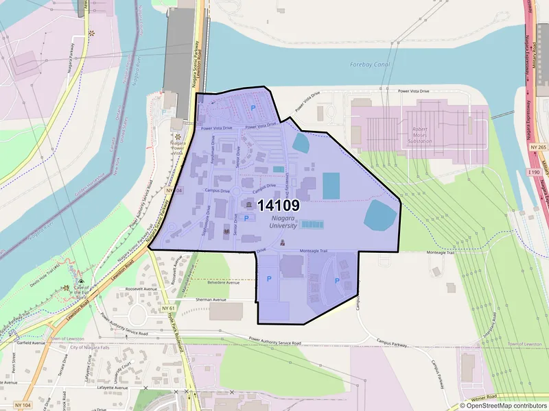Map of Niagara University, New York and ZIP codes
