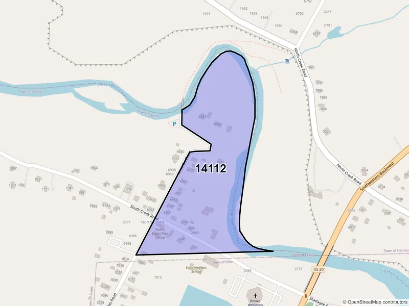 Map of North Evans, New York and ZIP codes