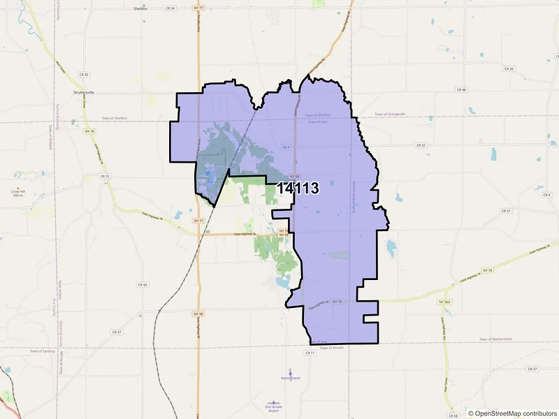 Map of ZIP Code 14113 — North Java, NY
