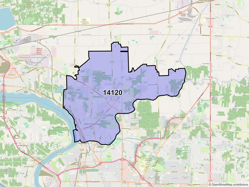 Map of North Tonawanda, New York and ZIP codes