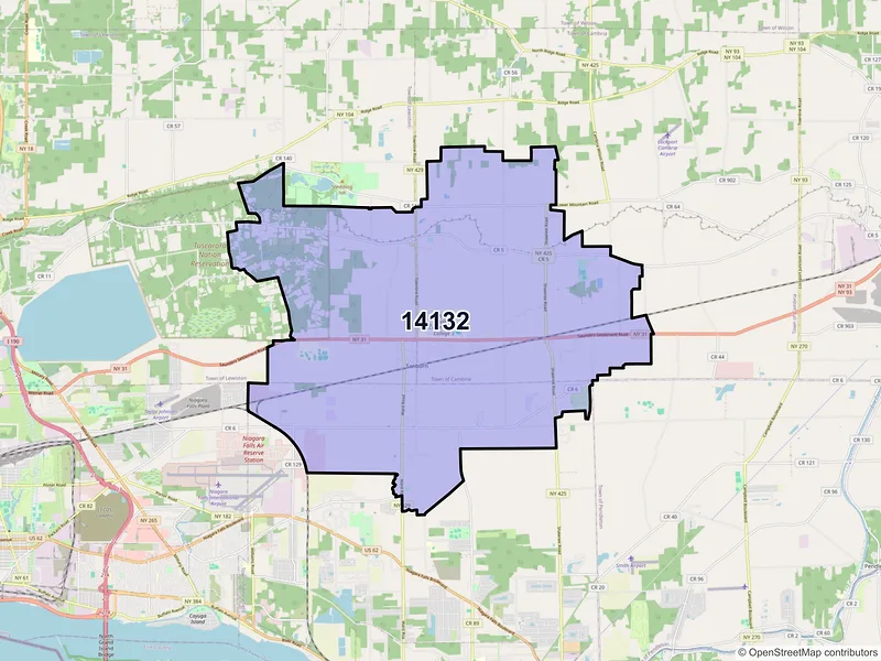 Map of ZIP Code 14132 — Sanborn, NY