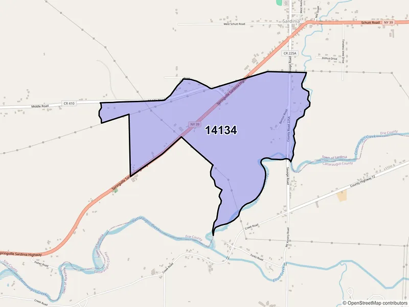 Map of ZIP Code 14134 — Sardinia, NY