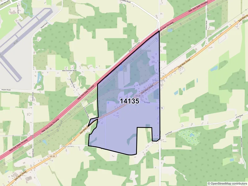 Map of Sheridan, New York and ZIP codes