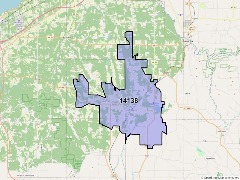 Map of ZIP Code 14138 — South Dayton, NY