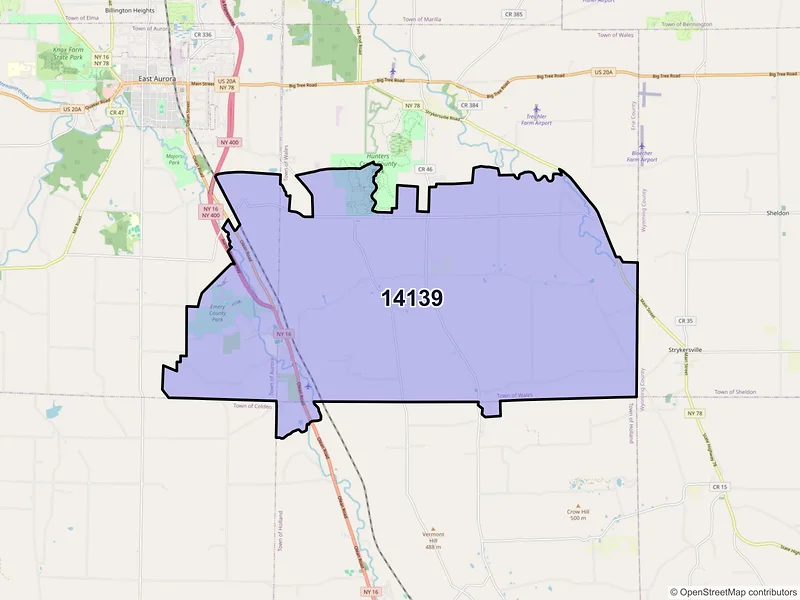 Map of ZIP Code 14139 — South Wales, NY