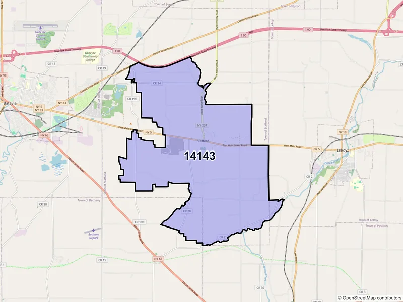 Map of Stafford, New York and ZIP codes