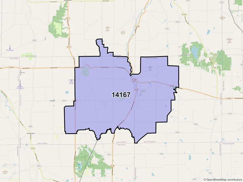 Map of ZIP Code 14167 — Varysburg, NY