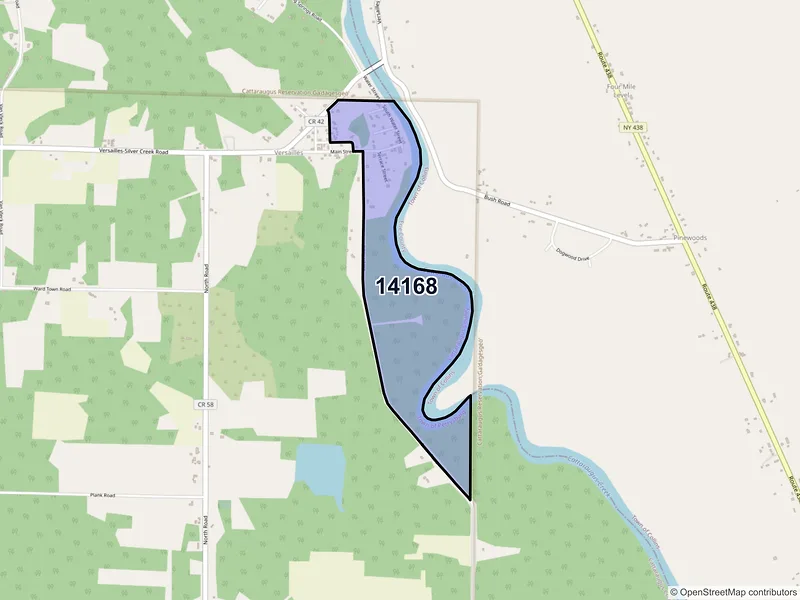 Map of Versailles, New York and ZIP codes