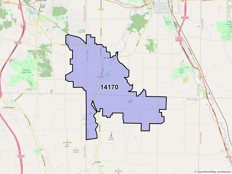 Map of West Falls, New York and ZIP codes