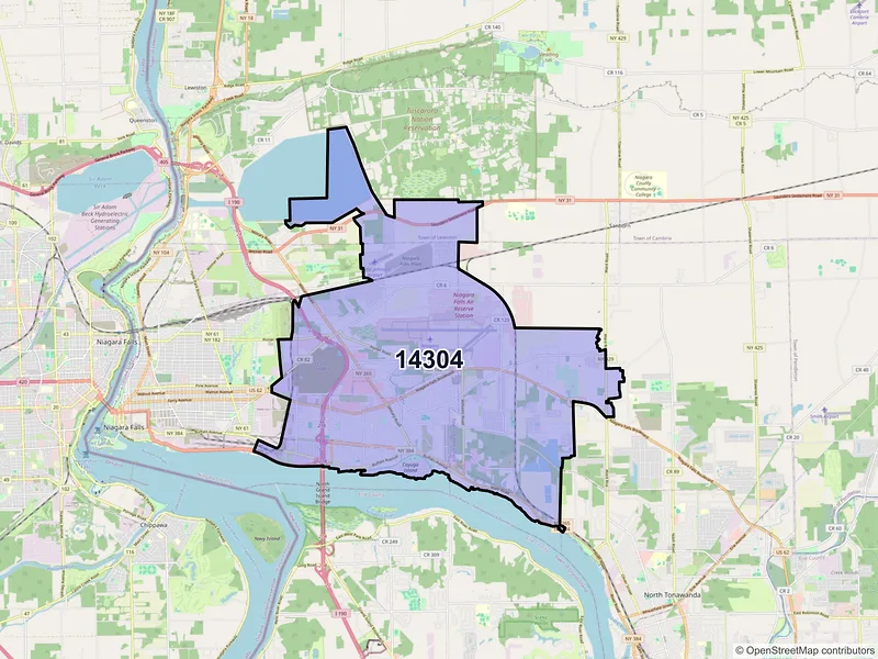 Map of ZIP Code 14304 — Niagara Falls, NY