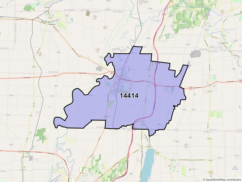 Map of Avon, New York and ZIP codes