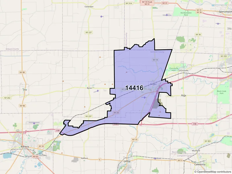 Map of ZIP Code 14416 — Bergen, NY