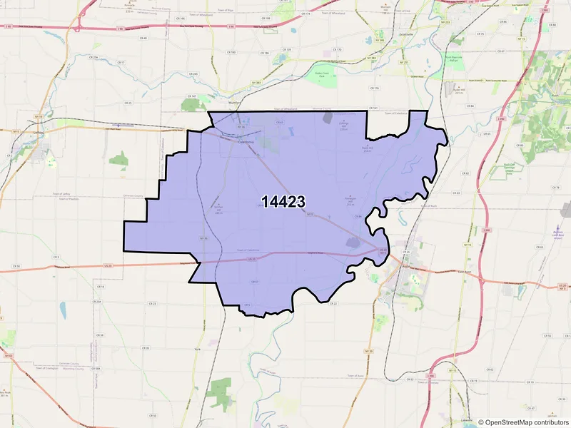 Map of Caledonia, New York and ZIP codes