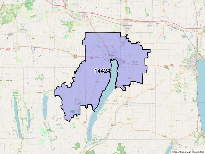Map of Canandaigua, New York and ZIP codes