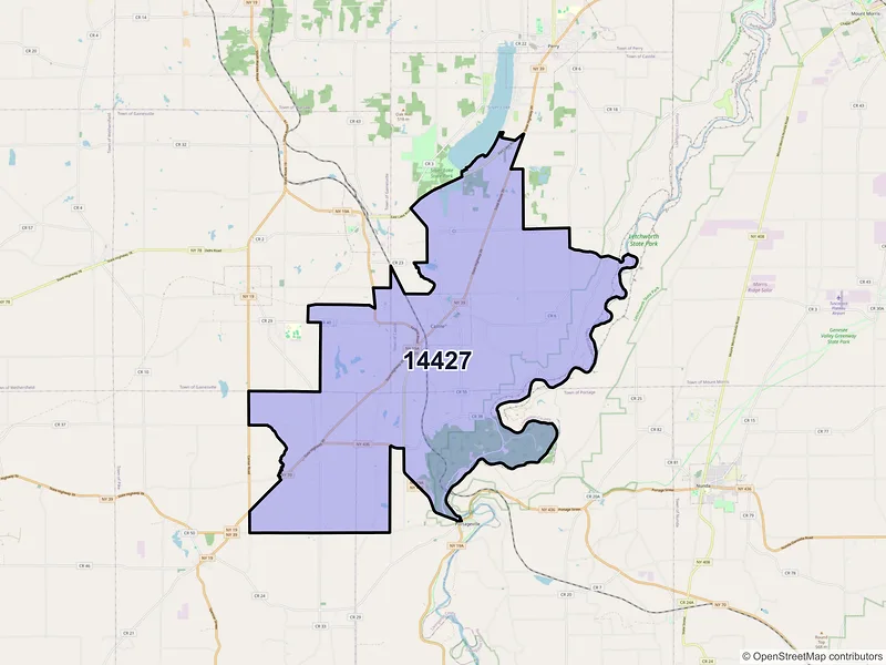Map of ZIP Code 14427 — Castile, NY