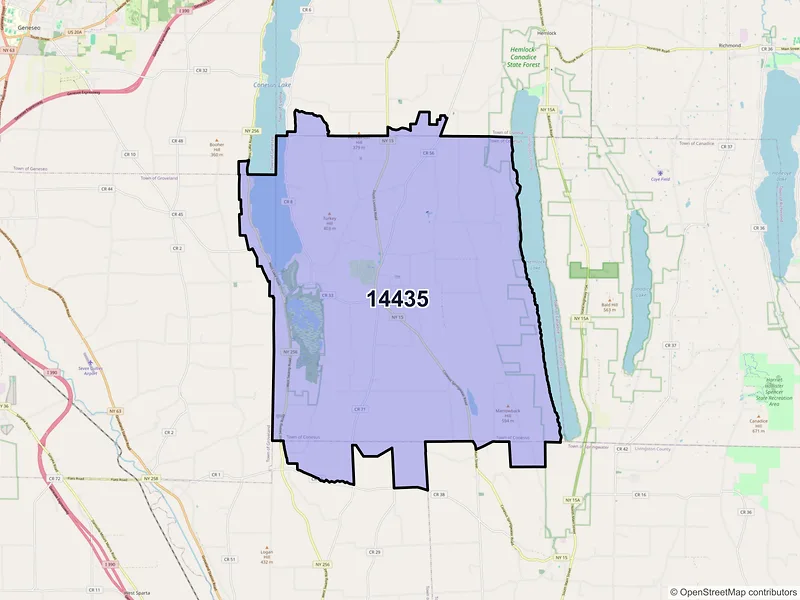 Map of ZIP Code 14435 — Conesus, NY
