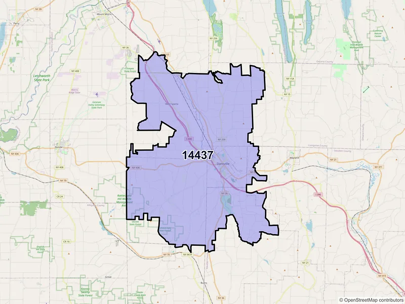 Map of ZIP Code 14437 — Dansville, NY