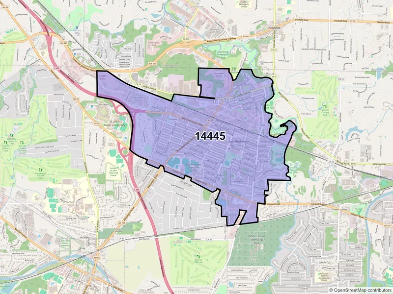 Map of East Rochester, New York and ZIP codes