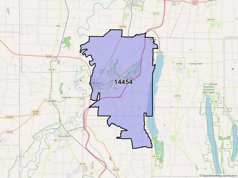 Map of ZIP Code 14454 — Geneseo, NY