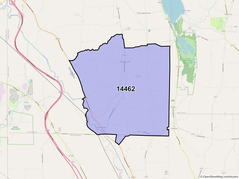 Map of Groveland, New York and ZIP codes