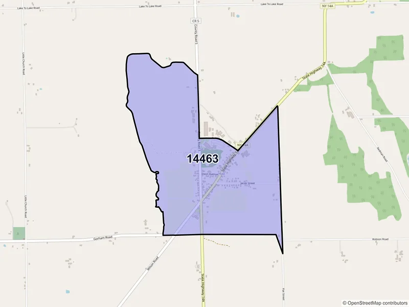 Map of Hall, New York and ZIP codes
