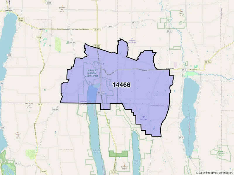 Map of ZIP Code 14466 — Hemlock, NY